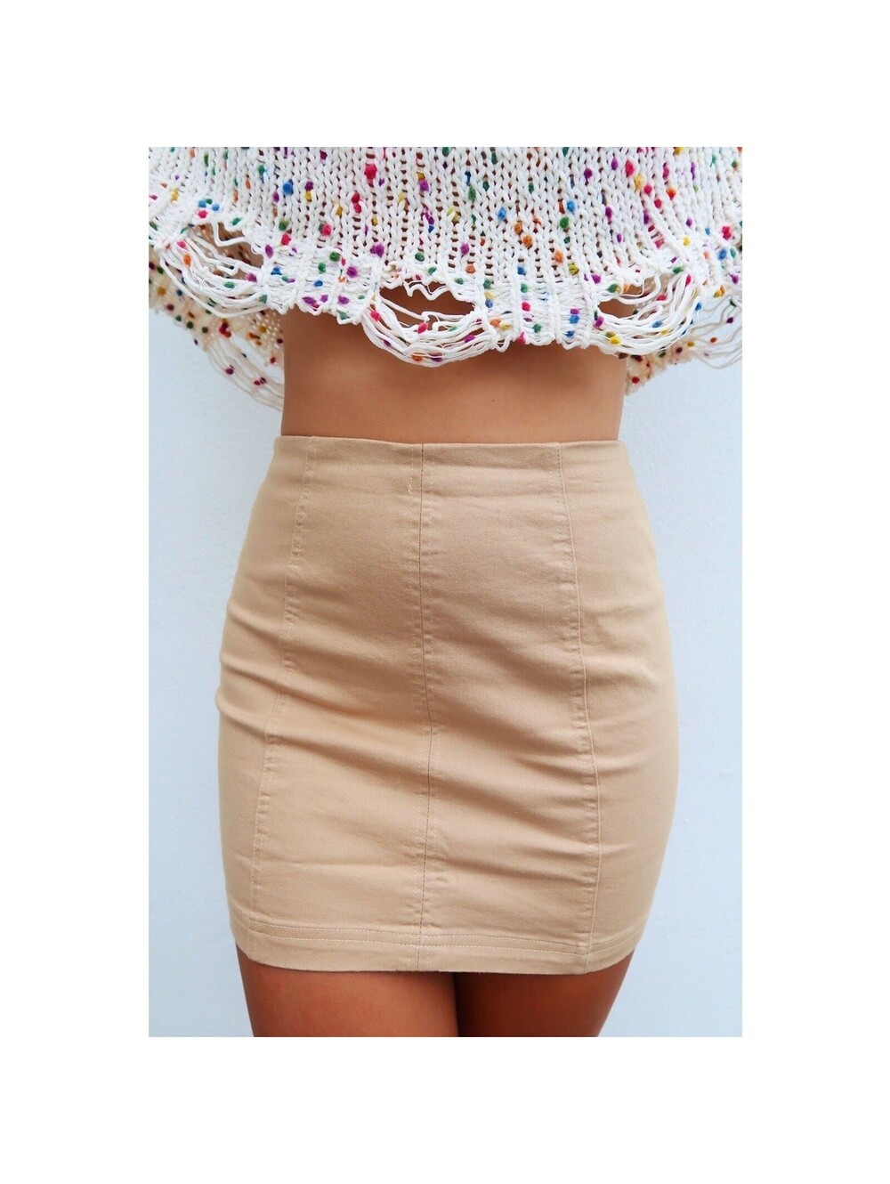 Free People Womens Hight Waisted Beige Cream Mini Pencil Skirt Size 12